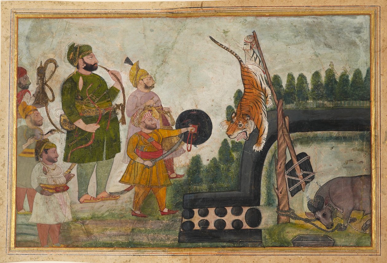 Rawat Gokul Das inspecteert een gevangen tijger, 1810-1815 door Chokha