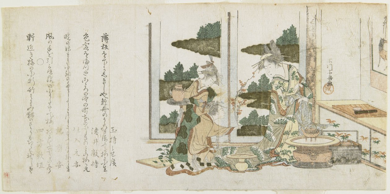 (Drie vrouwen die bloemen schikken), ca. 1806 door Choki Eishusai