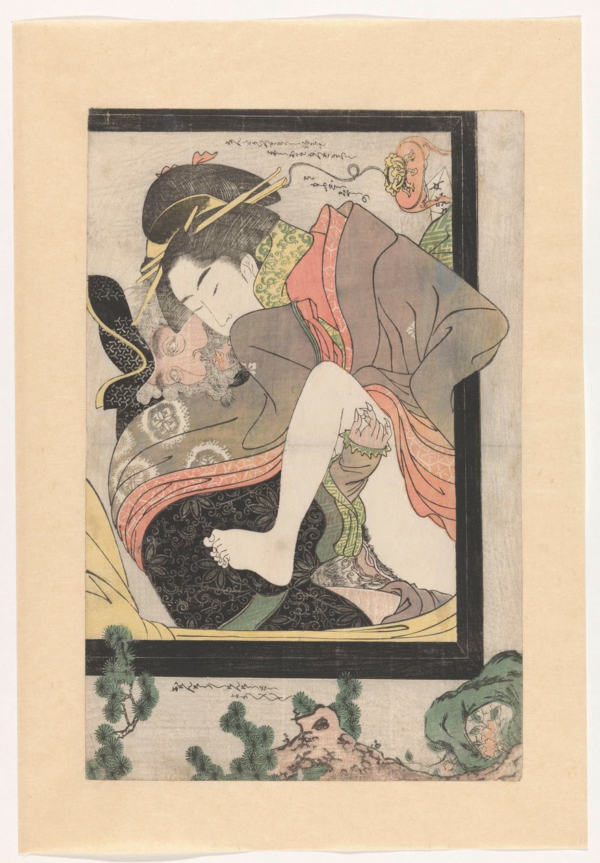 Hollander met een Japanse courtisane door Chokosai Eishô (attributed to)