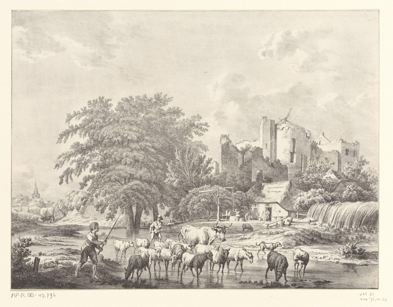 Kudde vee bij ruïne van Kasteel Brederode door Christiaan Josi