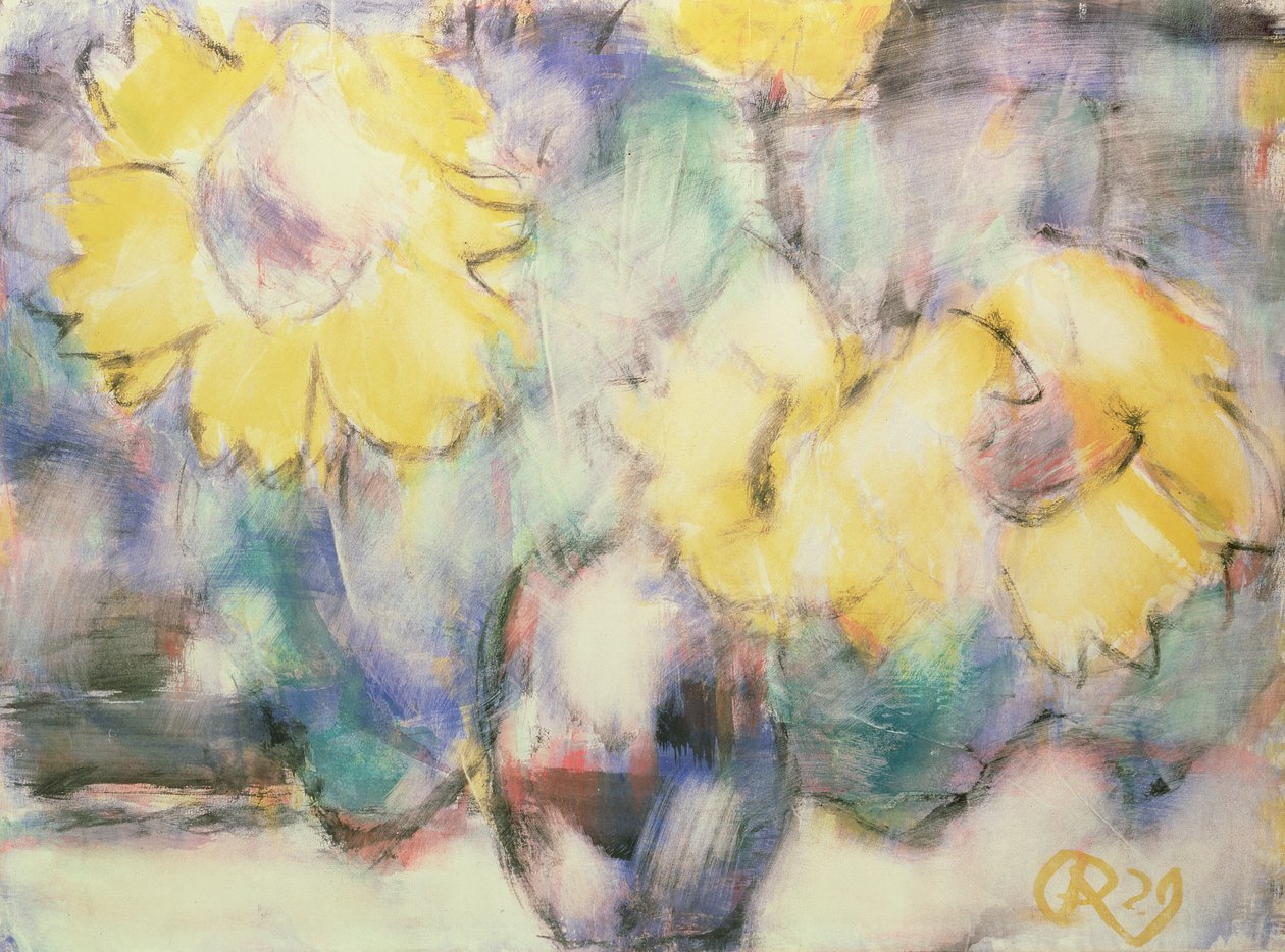 Zonnebloemen in een vaas door Christian Rohlfs