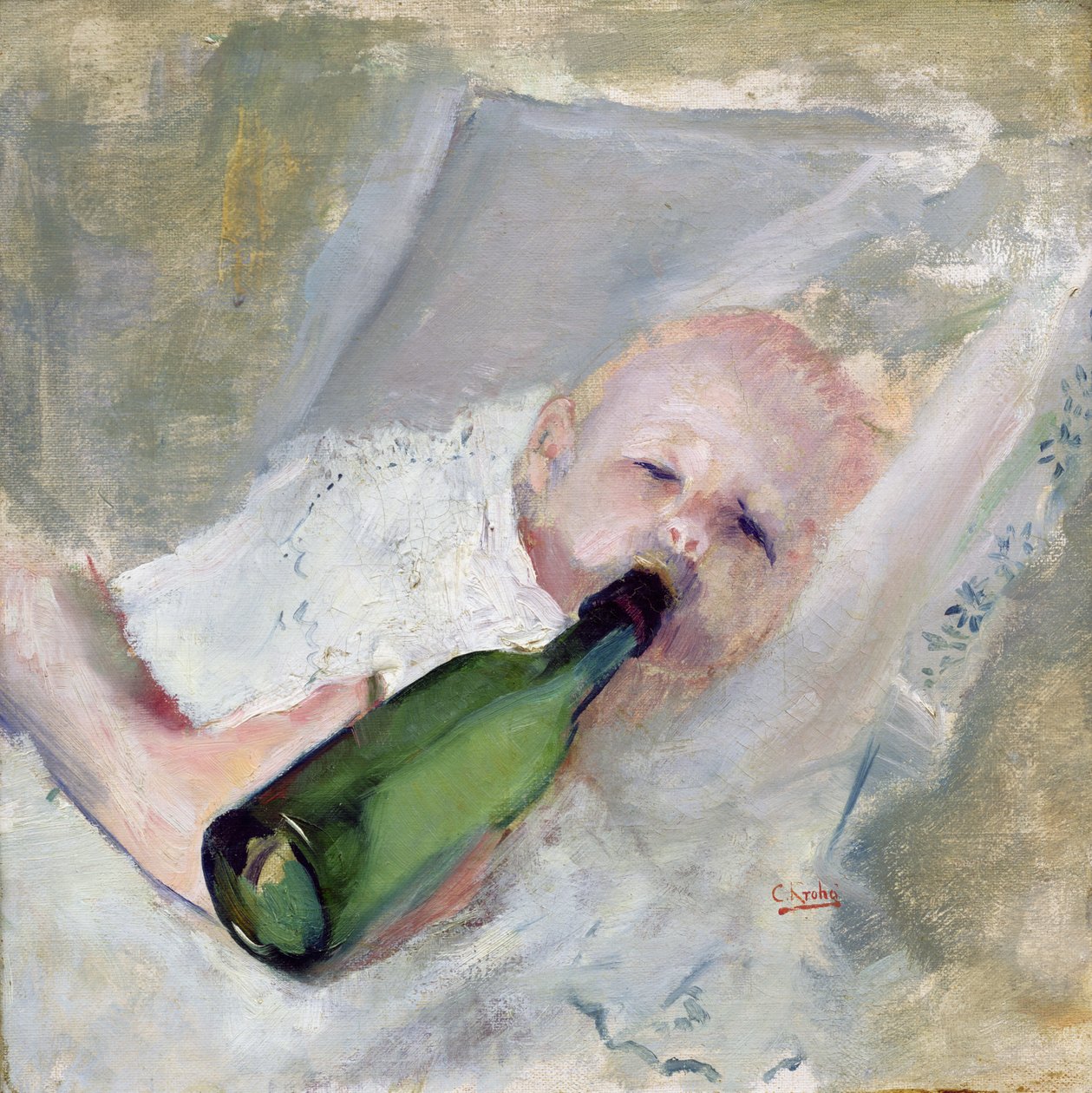 Baby met Melkfles door Christian Krohg