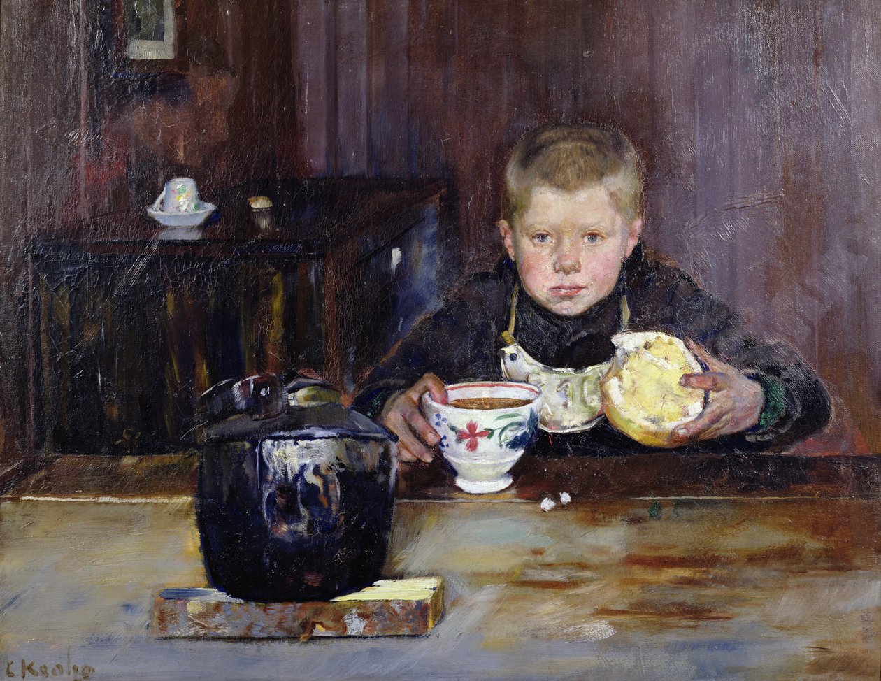 Boodschappenjongen die Koffie Drinkt door Christian Krohg