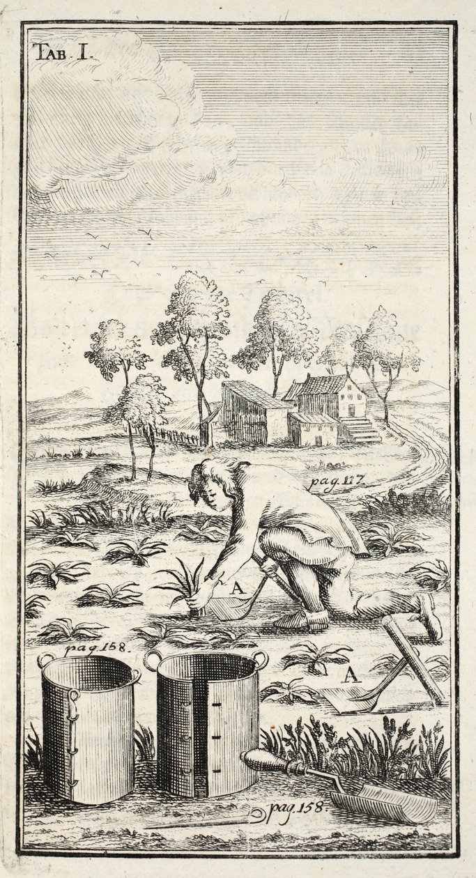 Tuinman aan het oogsten, gepubliceerd in Erfurt in Thüringen door Christian Reicharts