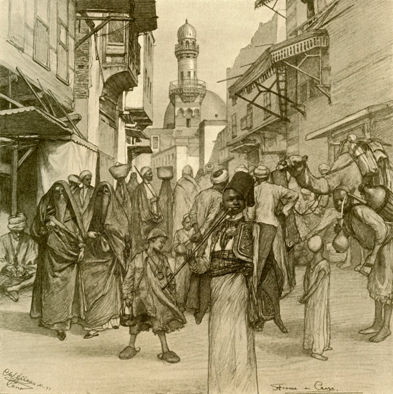 Straat in Caïro, 1898 door Christian Wilhelm Allers