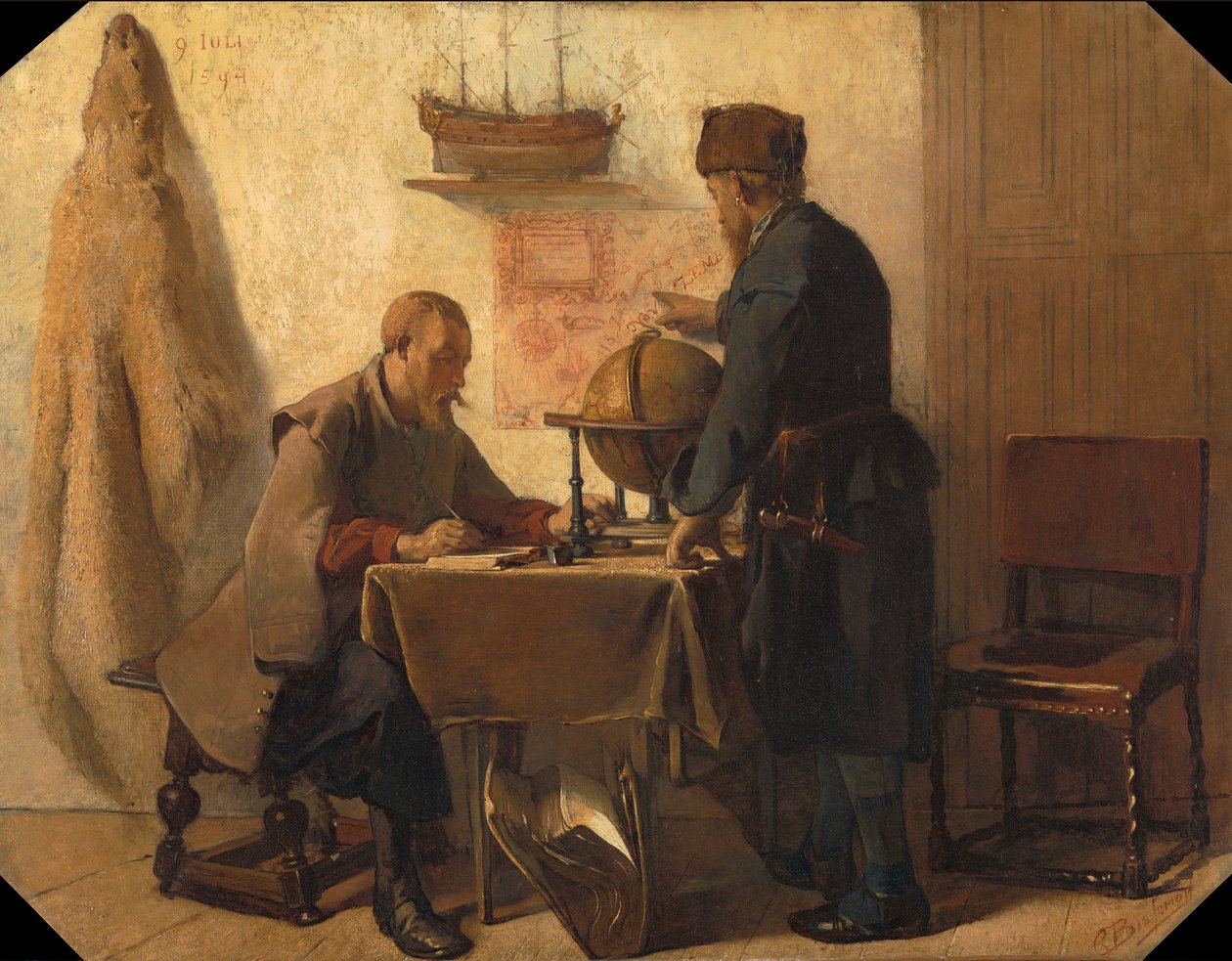 Heemskerck en Barends, hun tweede tocht naar het Noorden beramende door Christoffel Bisschop
