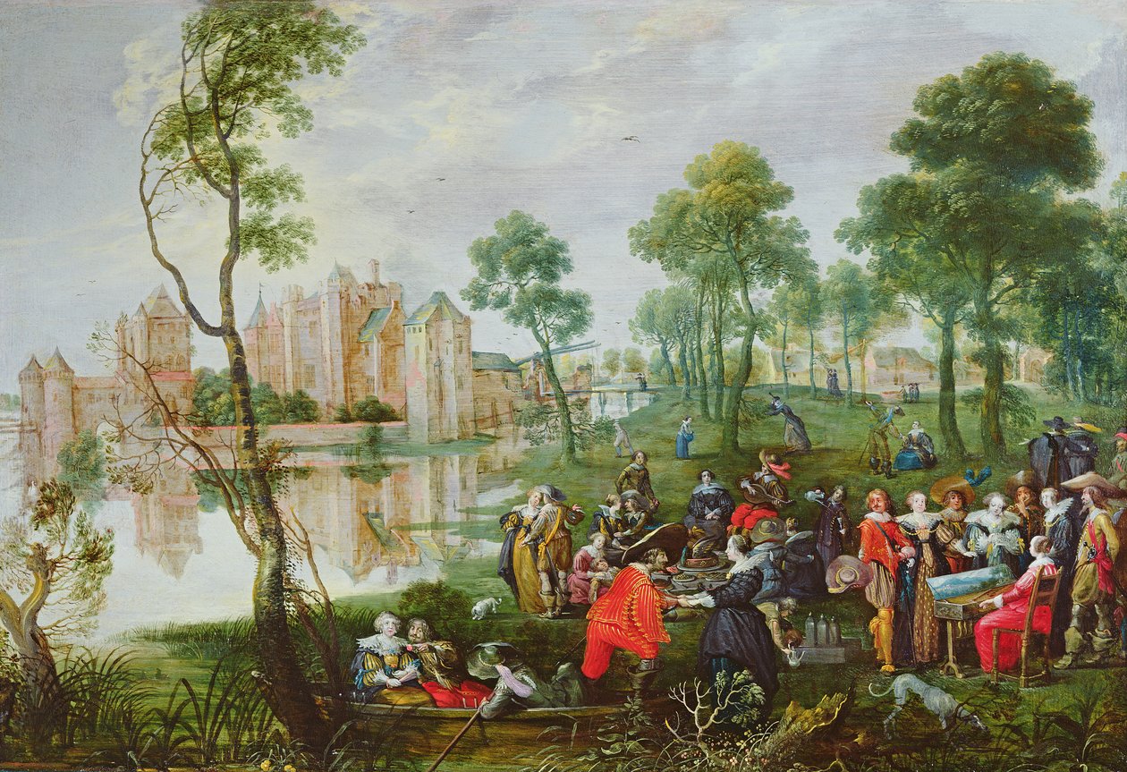 Picknick in een park door Christoffel Jacobsz van der Lamen