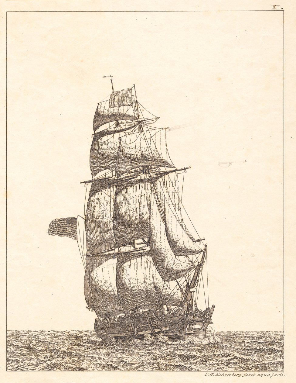 Deens:  Een Noord-Amerikaanse brik door Christoffer Wilhelm Eckersberg