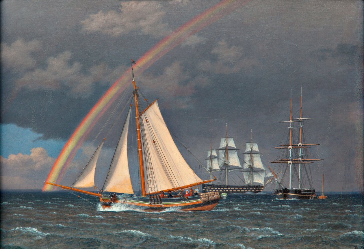 Regenboog over het meer door Christoffer Wilhelm Eckersberg