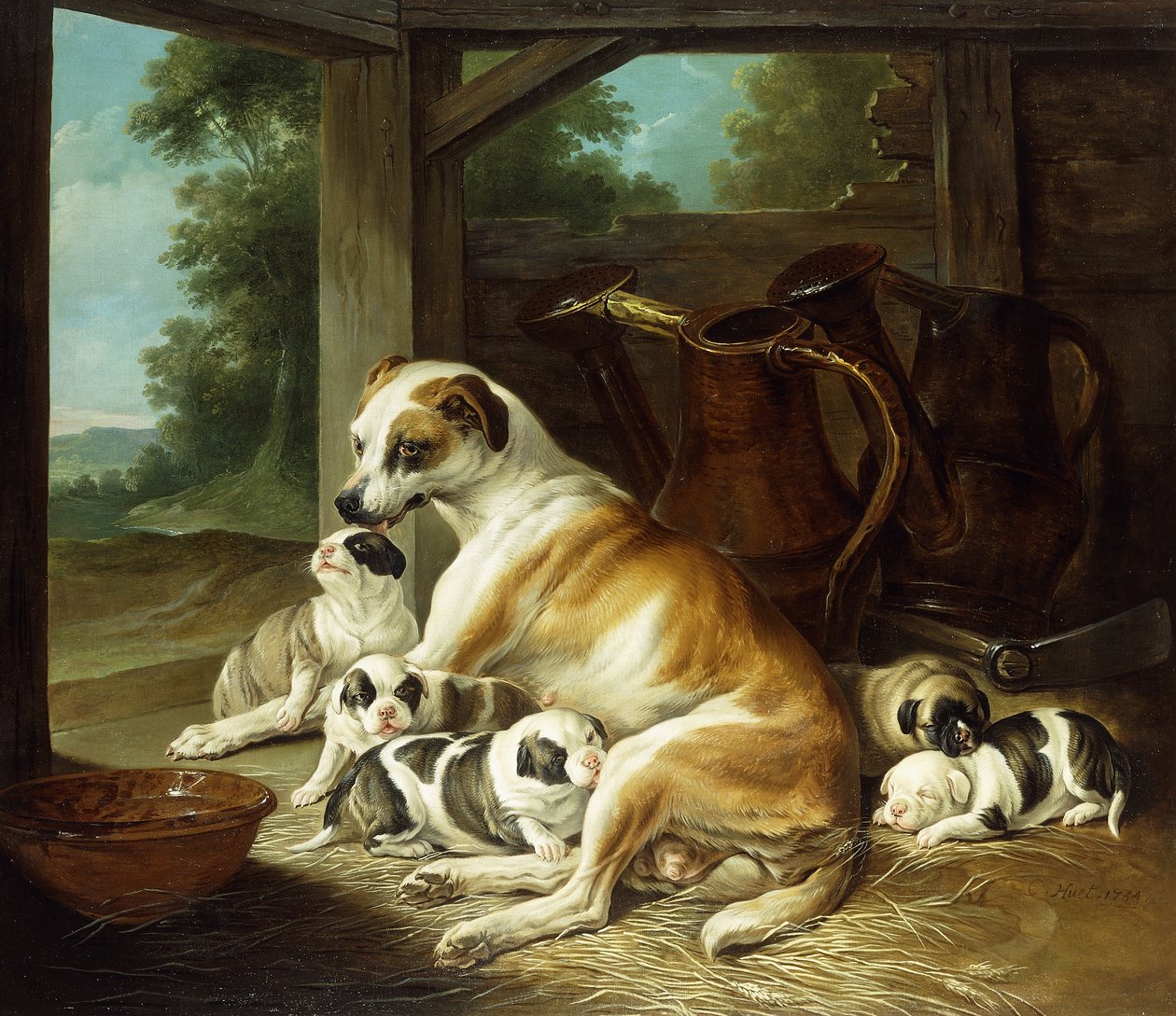 Een moeder met haar puppy