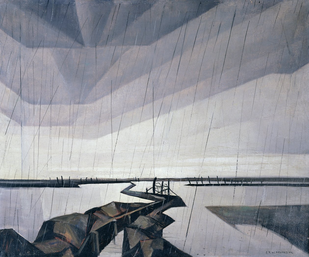 Overstroomde loopgraaf aan de IJzer, 1916 door Christopher Richard Wynne Nevinson