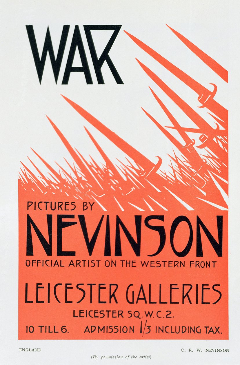 Oorlogsbeelden door Nevinson, Officiële Kunstenaar aan het Westelijk Front, poster voor een tentoonstelling door Christopher Richard Wynne Nevinson