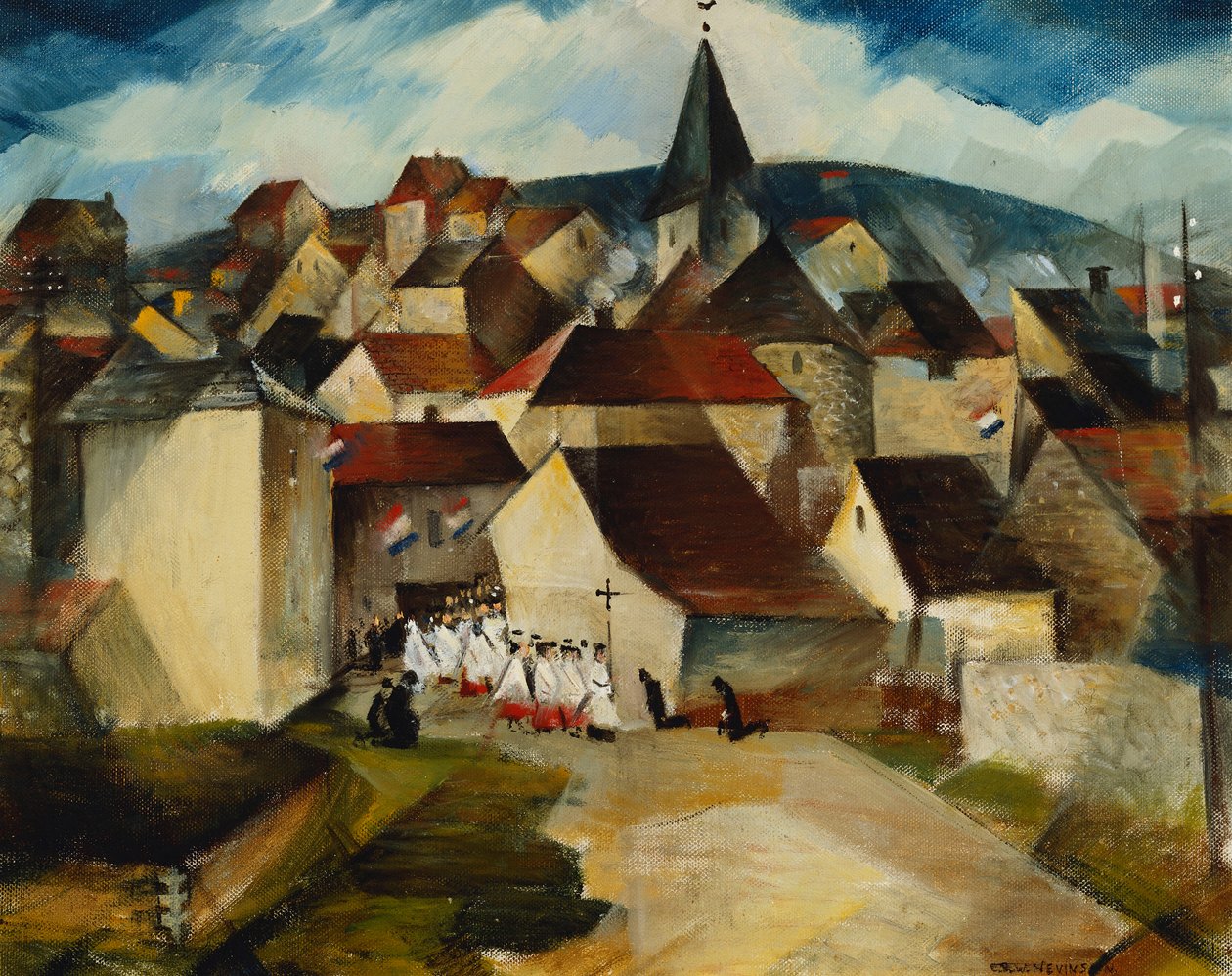Een dorpsprocessie, Frankrijk door Christopher Richard Wynne Nevinson