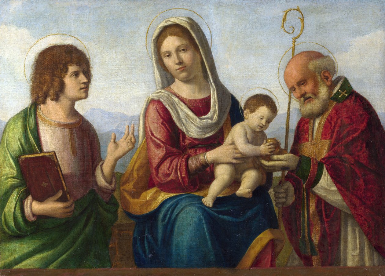 Madonna en Kind tussen de heiligen Johannes de Evangelist en Nicolaas van Bari door Cima da Conegliano