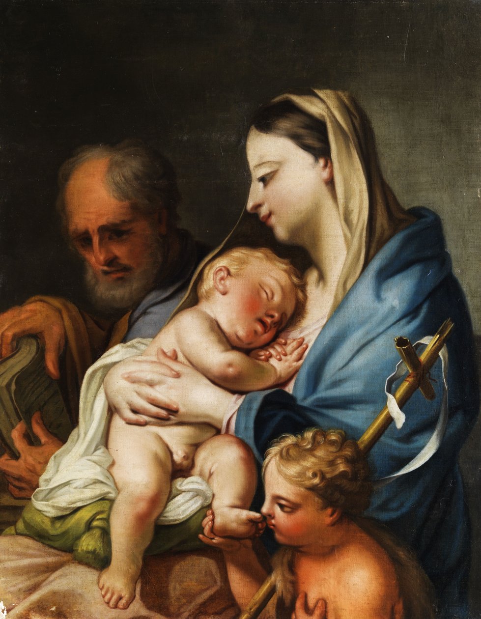 Heilige Familie met de jonge Johannes door Circle of Jacopo Amigoni