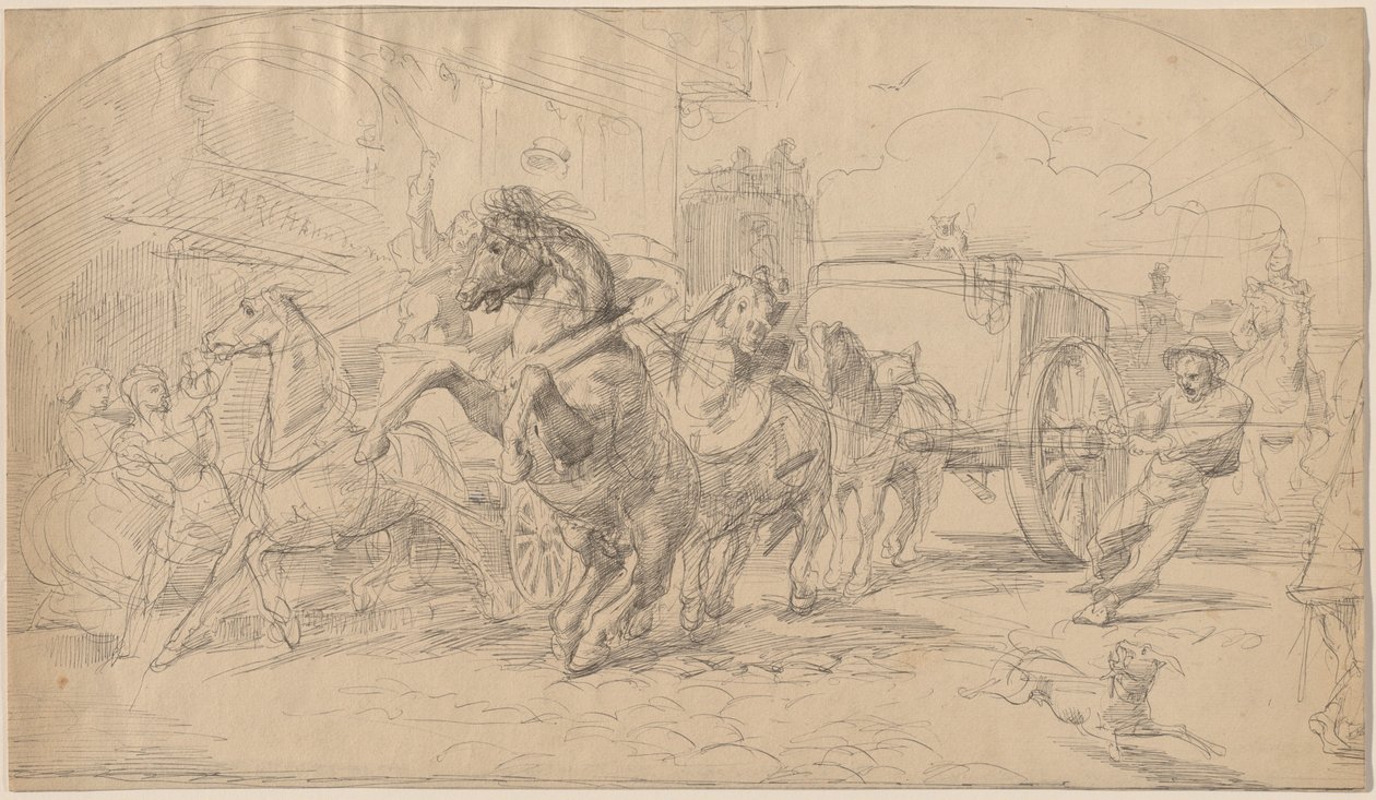 De weggelopen koets door Circle of Eugène Delacroix
