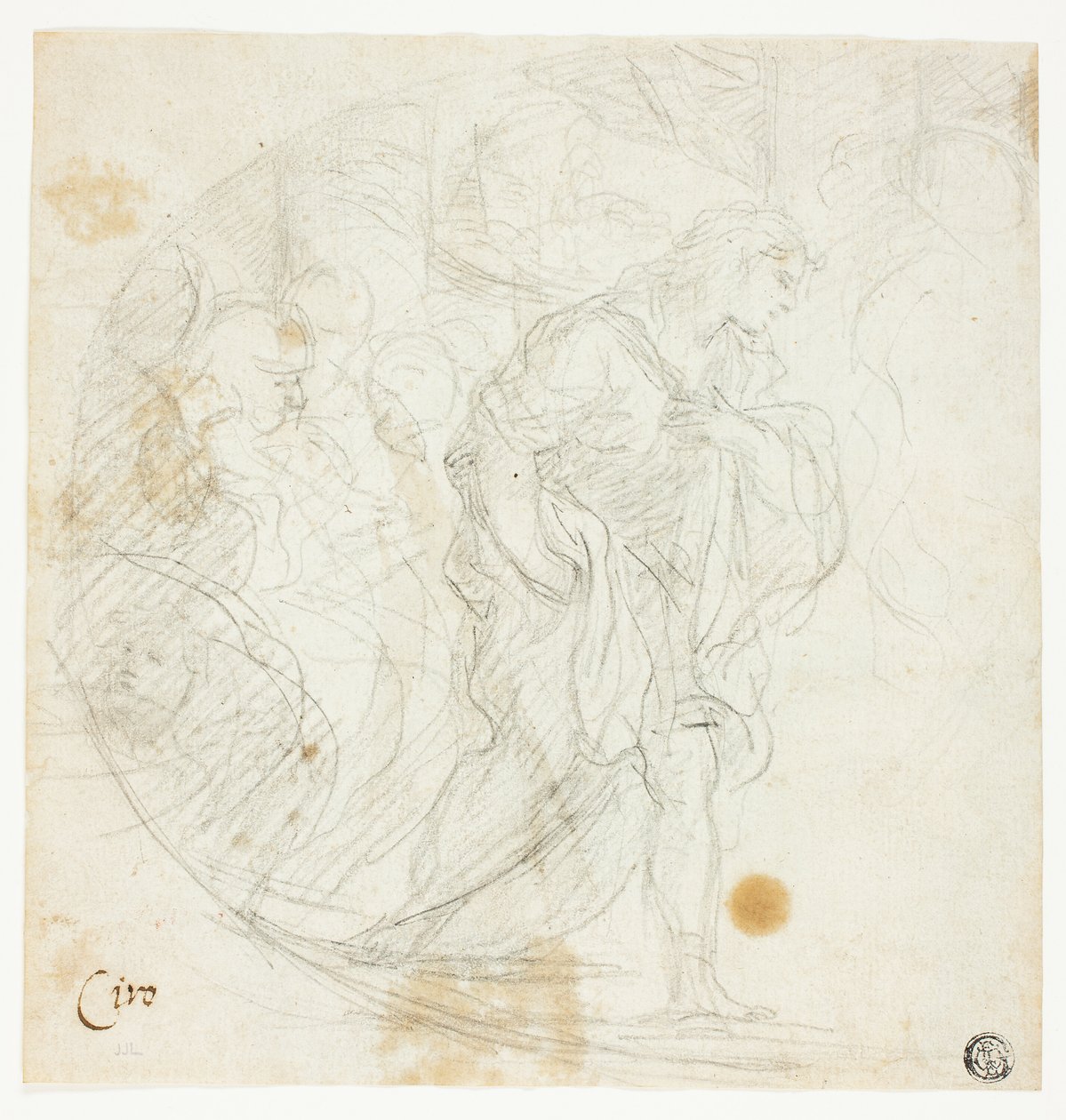 Ongeïdentificeerd Bijbels tafereel (recto); Schetsen (verso) door Ciro Ferri