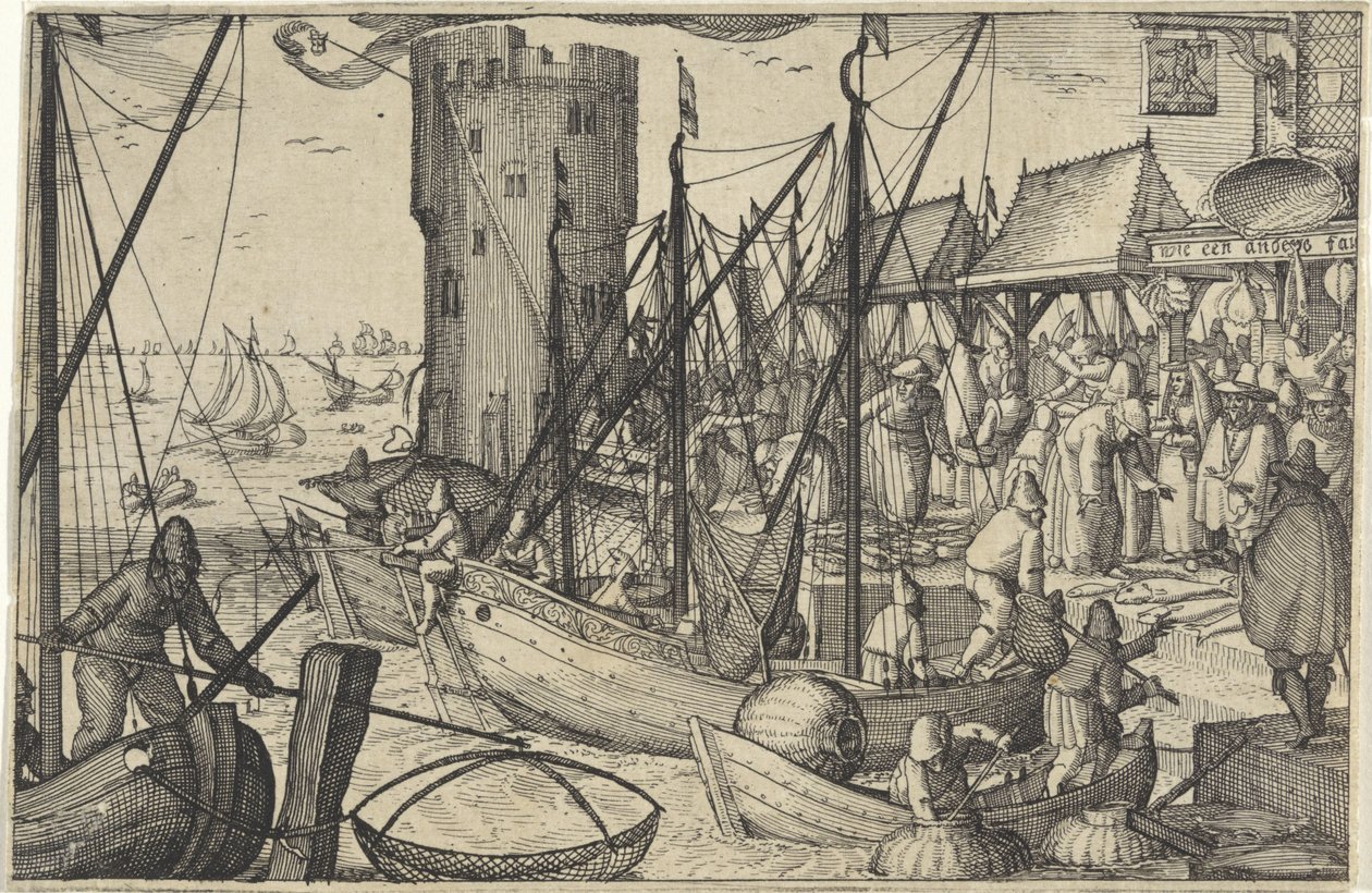 De vismarkt door Claes Jansz. Visscher (II)