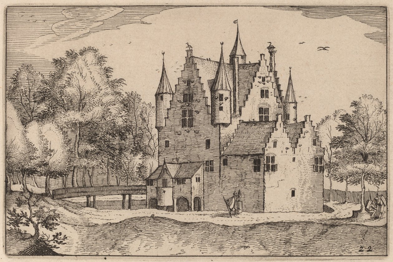 Een kasteel door Claes Jansz Visscher after Johannes van Doetechum, the Elder after Lucas