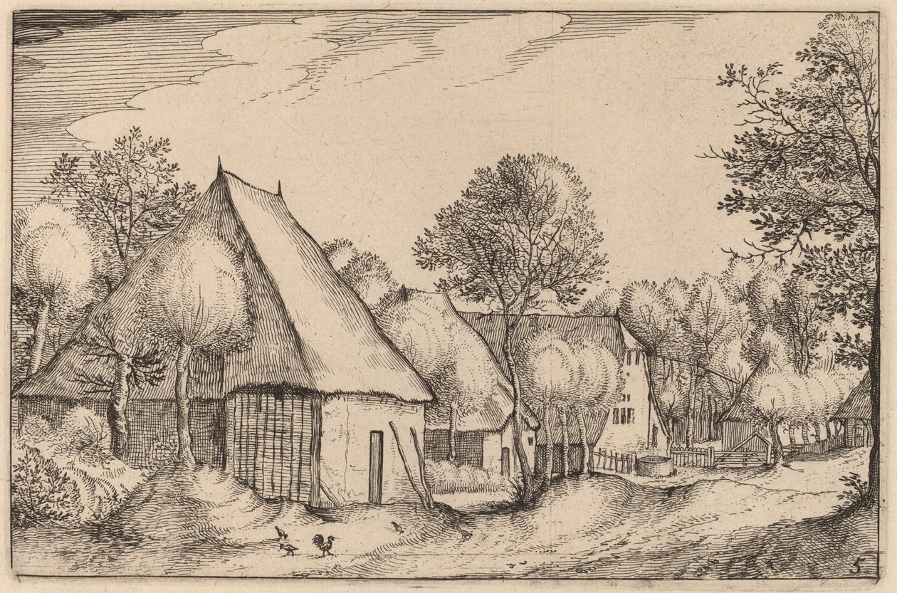 Een Boerenhof door Claes Jansz Visscher after Johannes van Doetechum, the Elder after Lucas