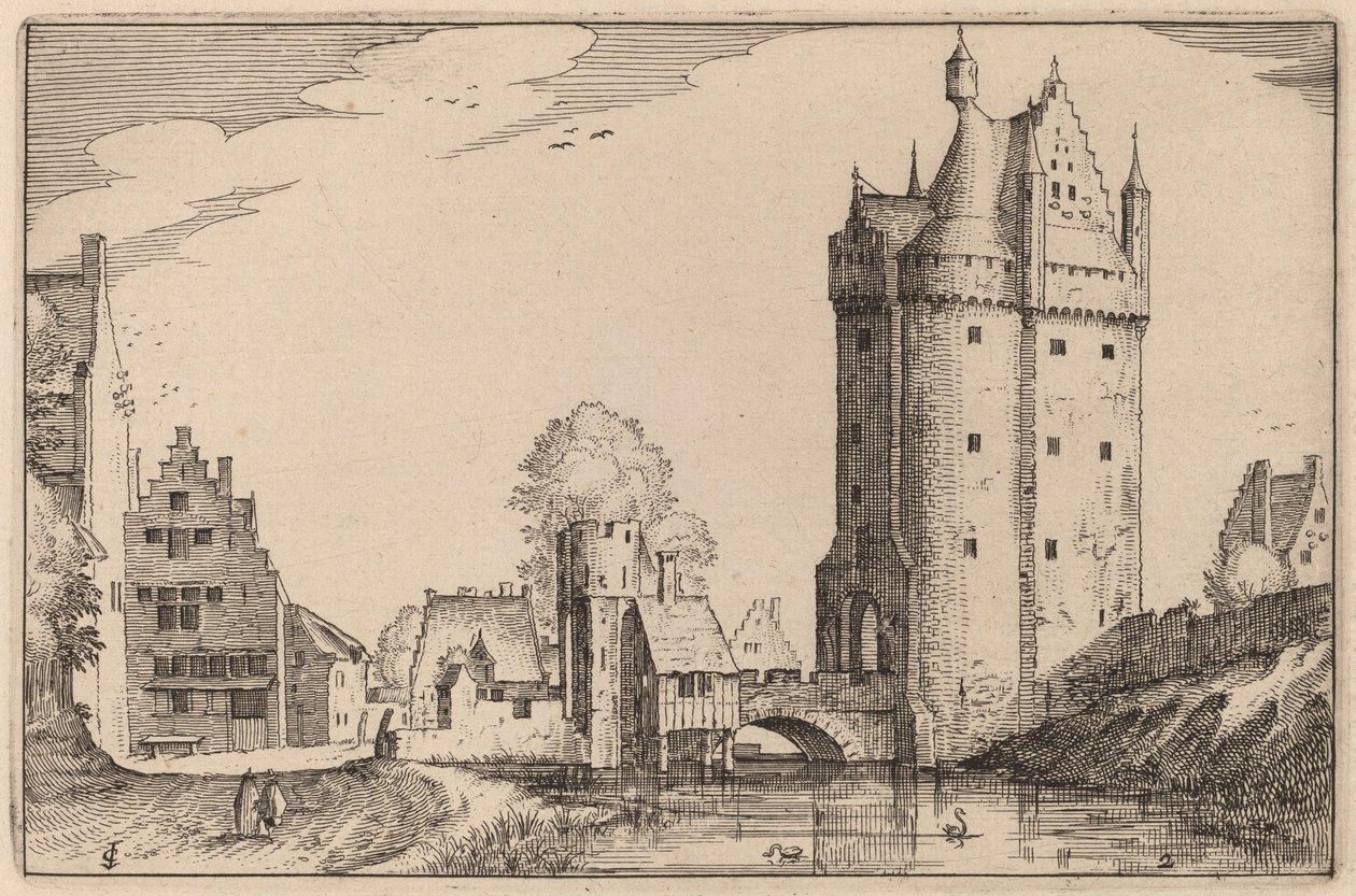Stadspoort door Claes Jansz Visscher after Johannes van Doetechum, the Elder after Lucas
