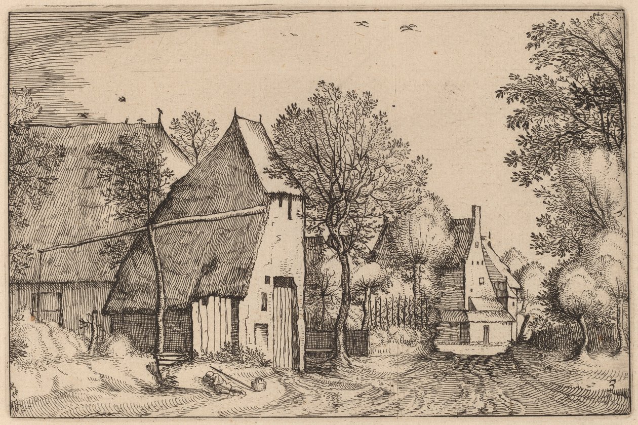 Dorpstraat door Claes Jansz Visscher after Johannes van Doetechum, the Elder after Lucas