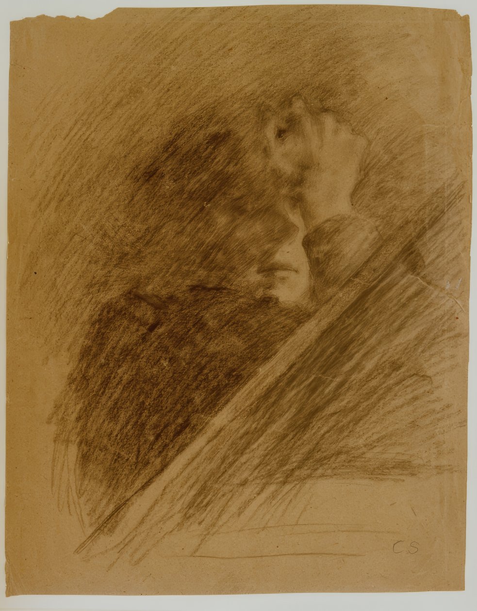 Zelfportret met opgeheven arm door Clara Siewert