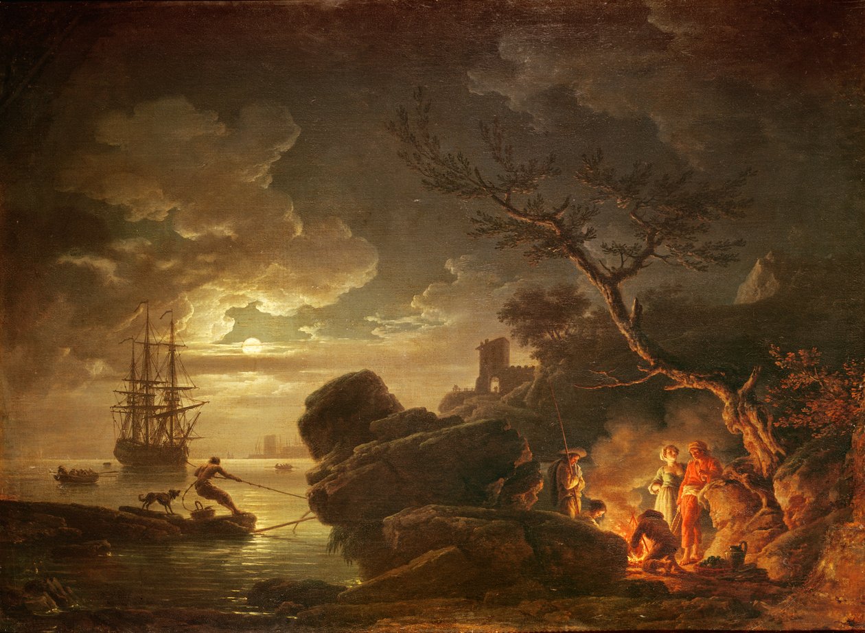 Landschap bij maanlicht door Claude Joseph Vernet