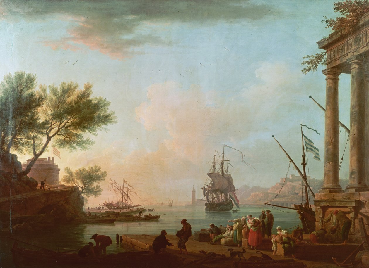 Zeehaven, zonsopgang, 1757 door Claude Joseph Vernet