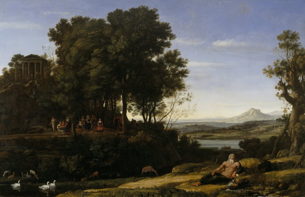 Landschap met Apollo en de Muzen door Claude Lorrain