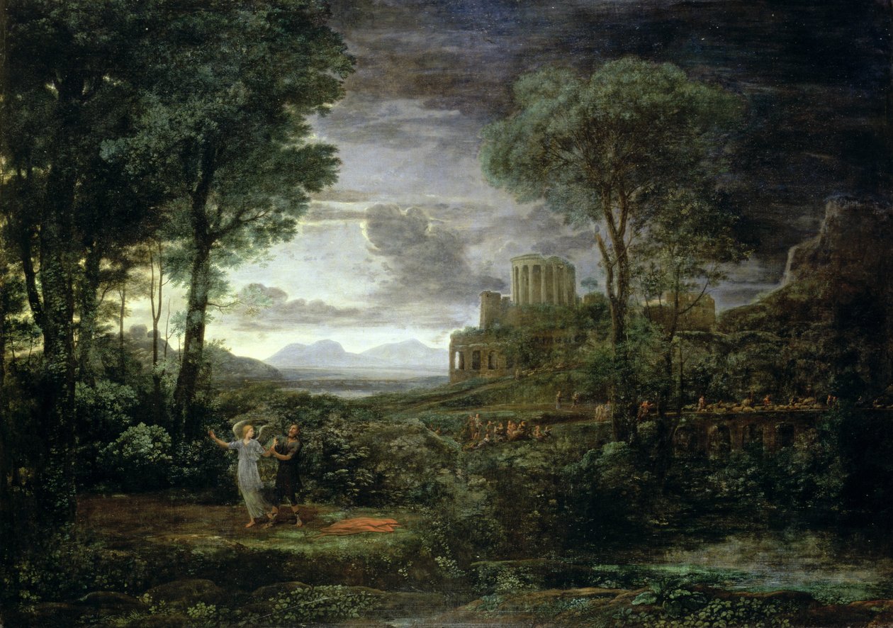 Landschap met Jakob die met de Engel Worstelt, of Nacht, 1672 door Claude Lorrain