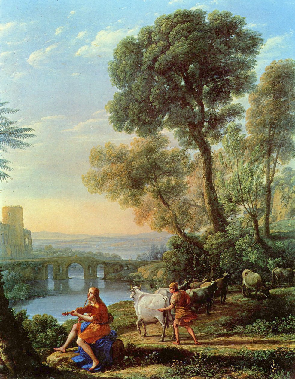 Landschap met Apollo en Mercurius door Claude Lorrain