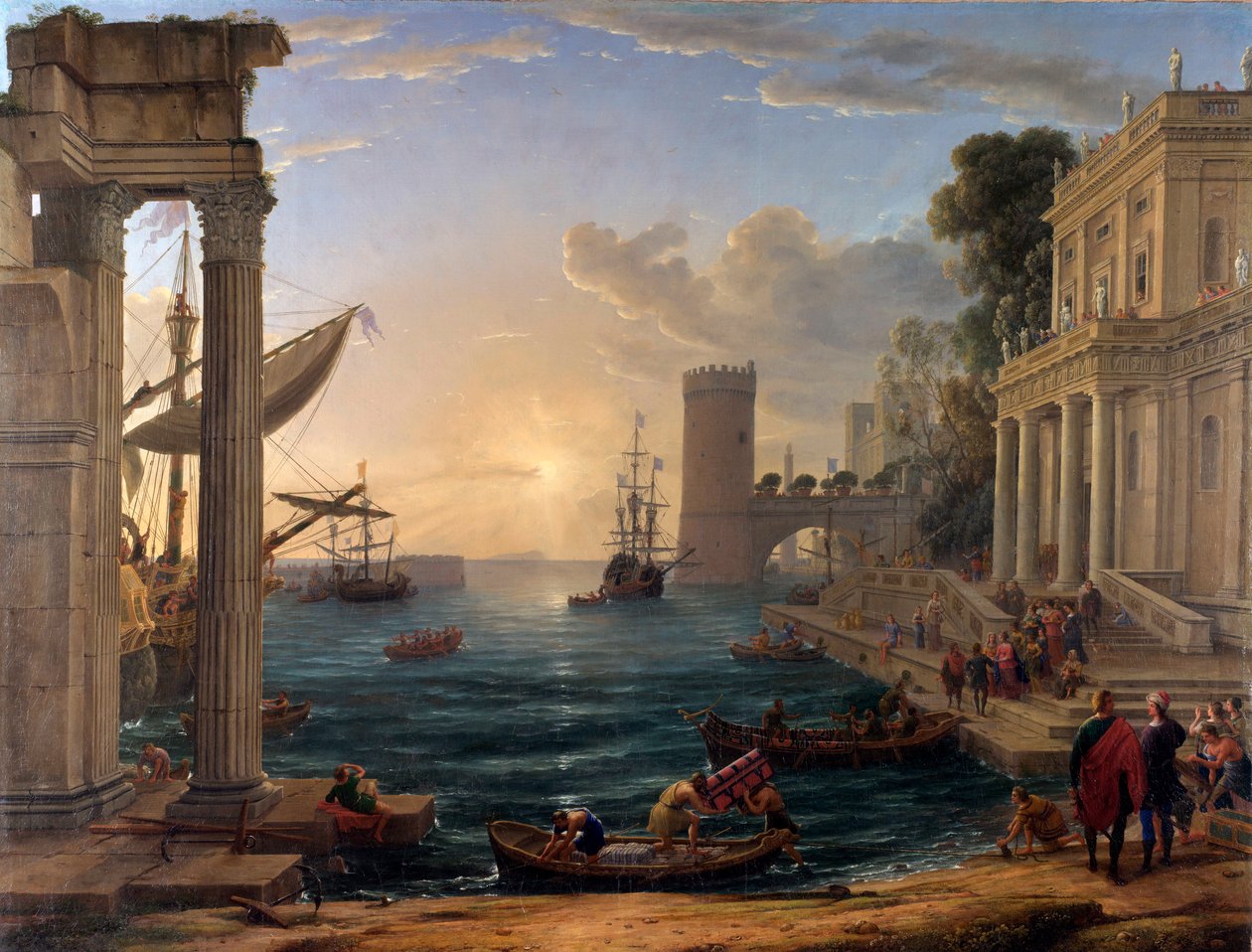 Haven met de inscheping van de koningin van Sheba door Claude Lorrain