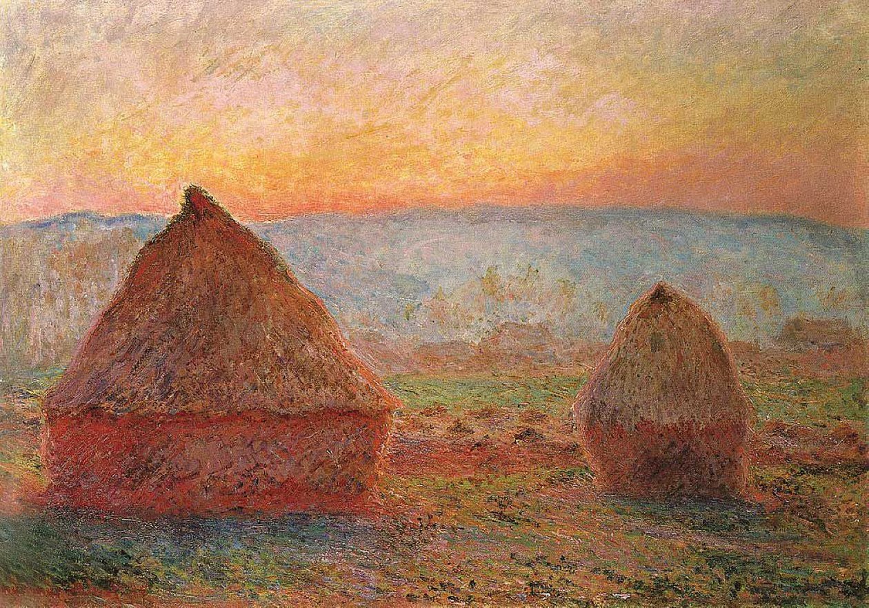 De hooibergen in Giverny, zonsondergang door Claude Monet