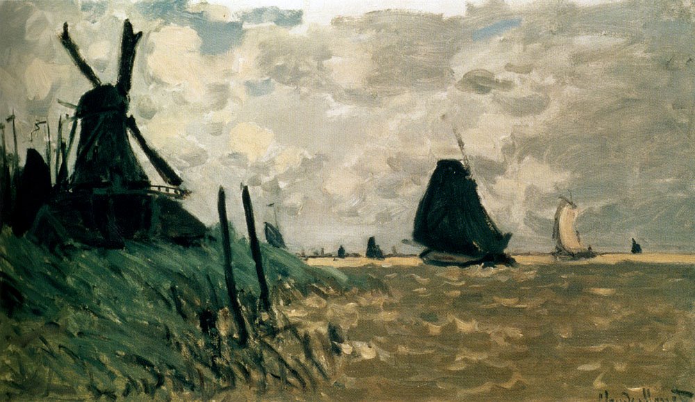Een molen bij Zaandam door Claude Monet