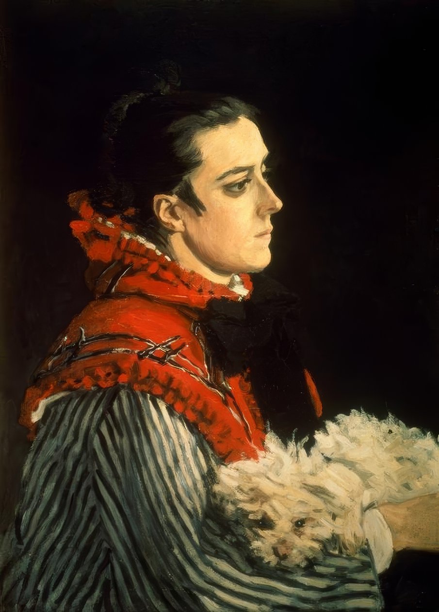 Camille met kleine hond door Claude Monet
