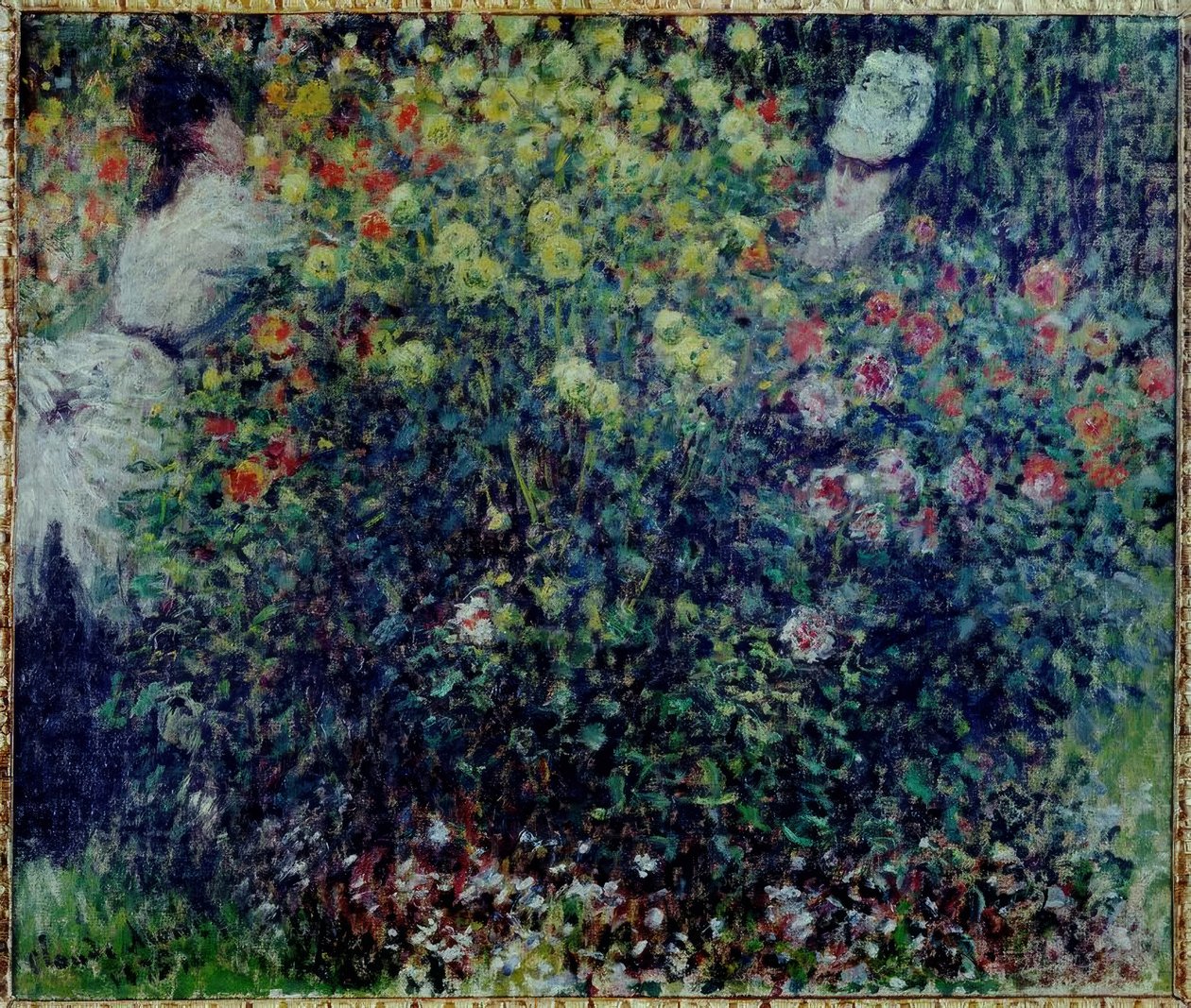 Meisjes in een dahlia bloembed door Claude Monet
