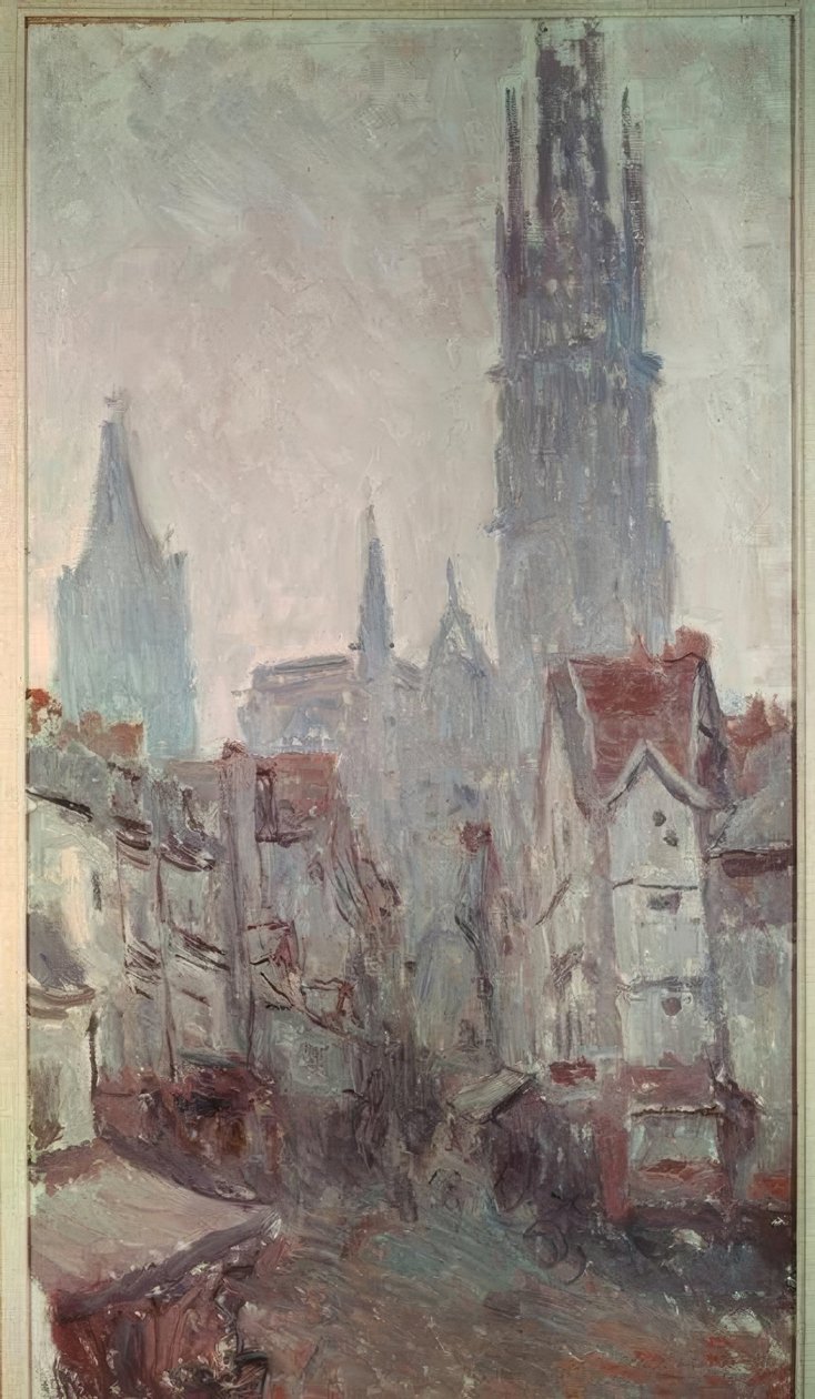 De straat en de kruidenierswinkel in Rouen door Claude Monet
