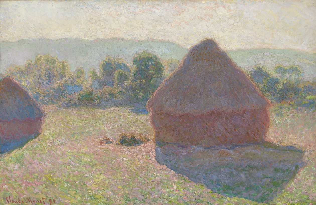 Hooibergen, middag door Claude Monet
