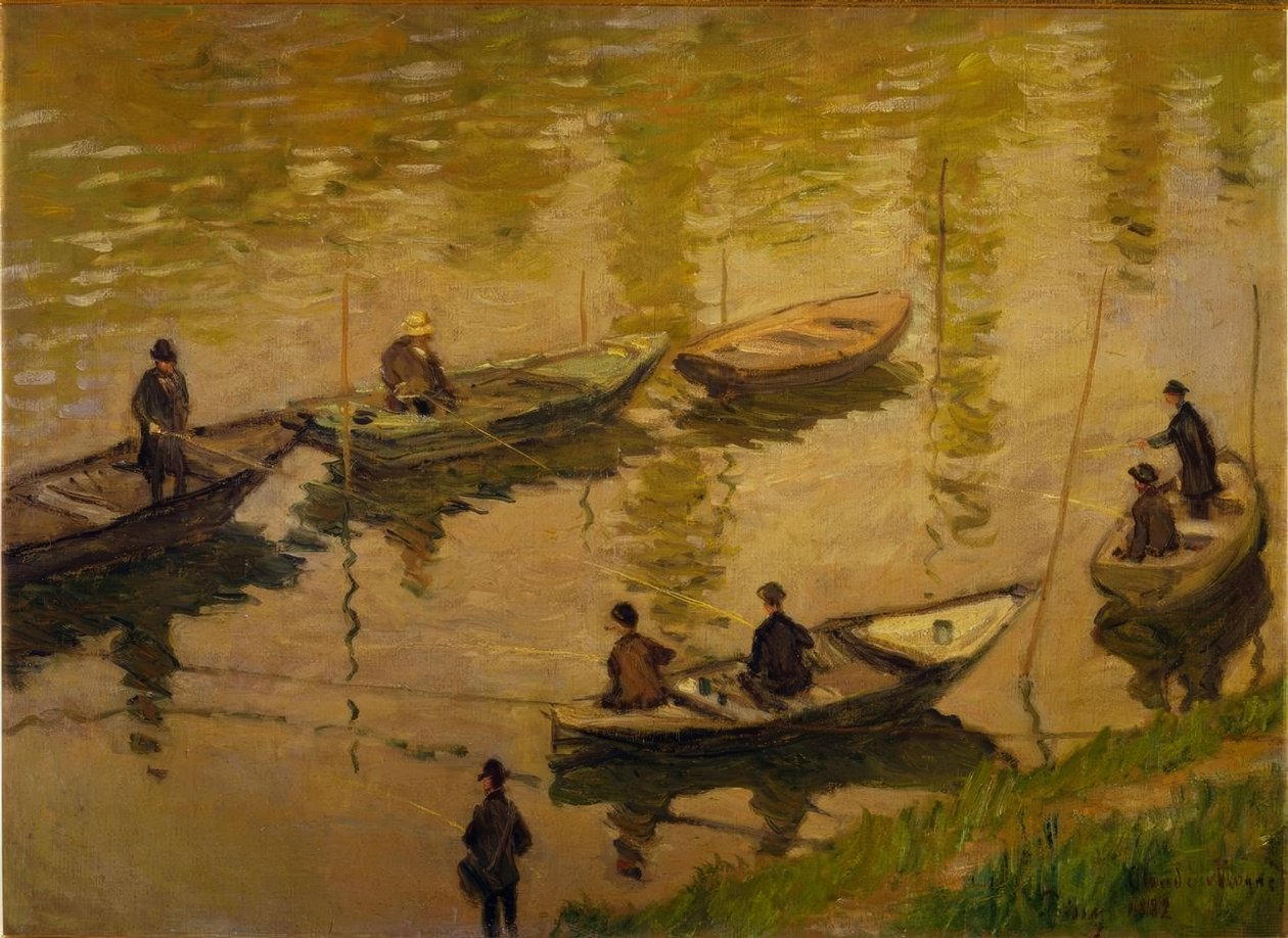 Vissers aan de Seine, in Poissy door Claude Monet