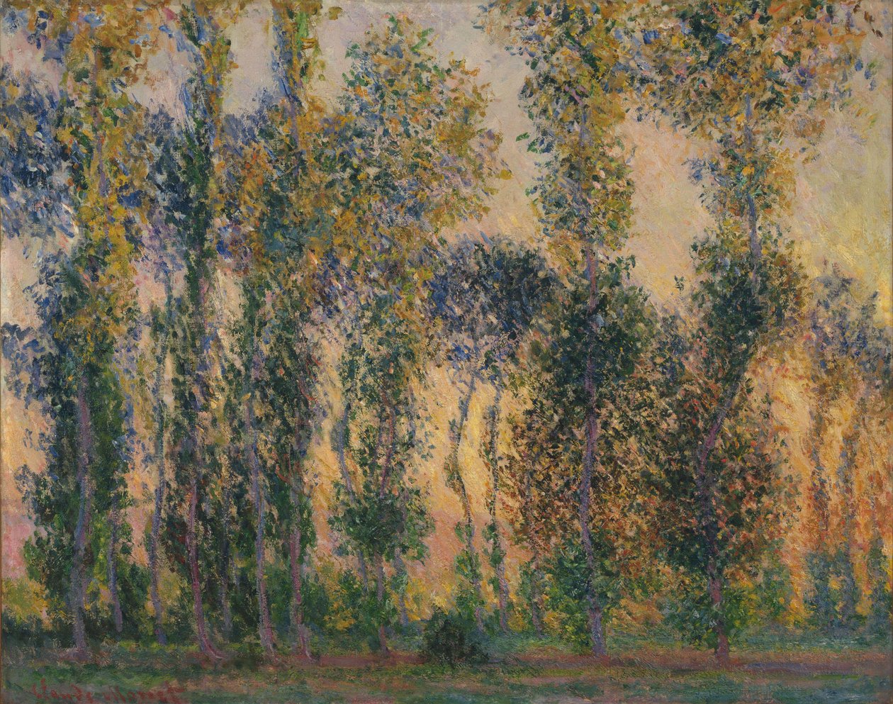 Populieren in Giverny, Zonsopgang door Claude Monet
