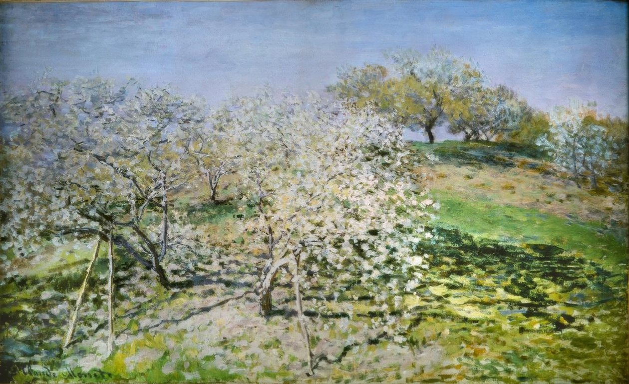 Lente. Bloeiende appelbomen door Claude Monet