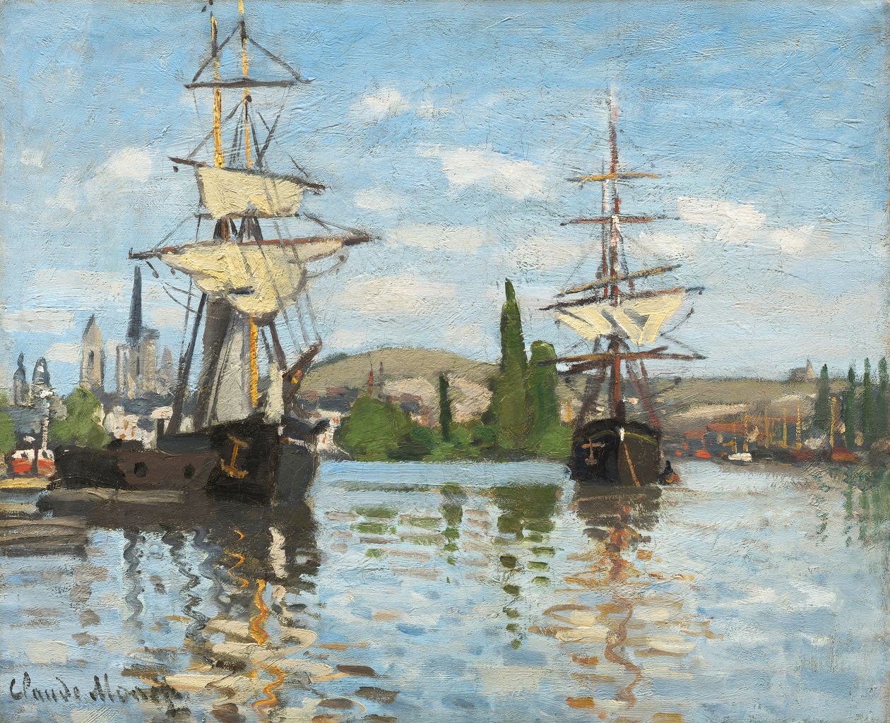Schepen op de Seine bij Rouen, 1872-73 door Claude Monet