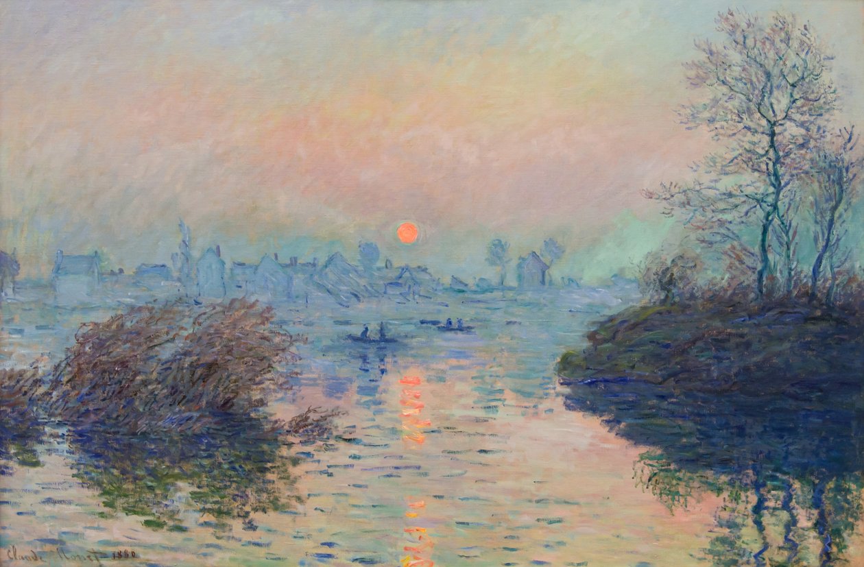 Zonsondergang op de Seine bij Lavacourt, wintereffect door Claude Monet