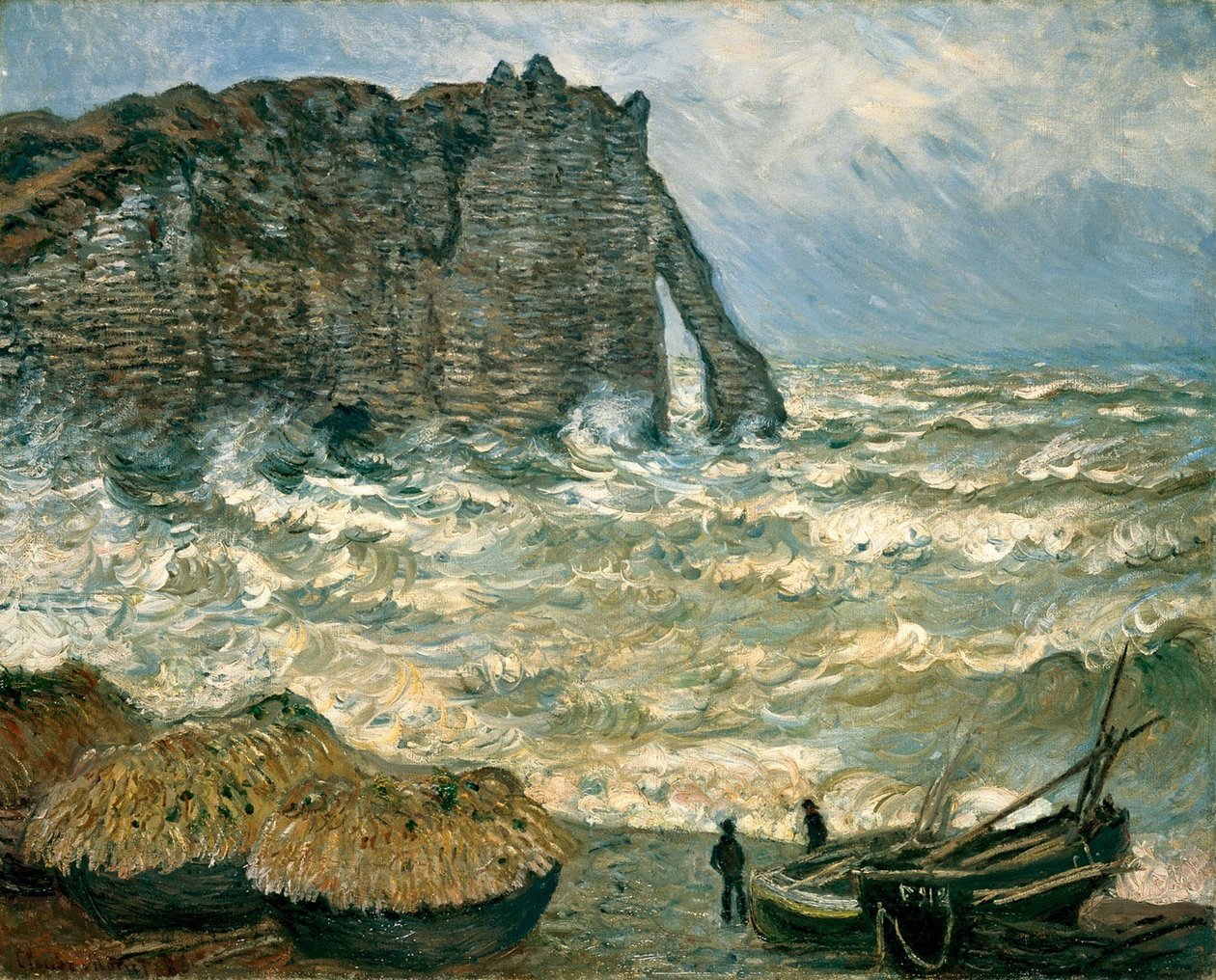 Stormachtige zee in Étretat door Claude Monet