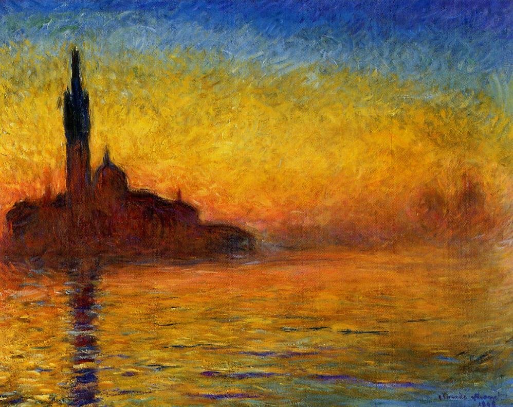 Schemering, Venetië door Claude Monet