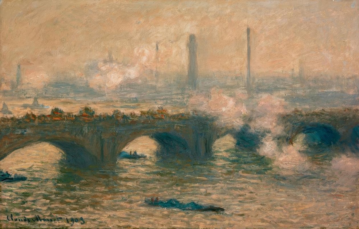 Waterloo Bridge, grijs weer door Claude Monet