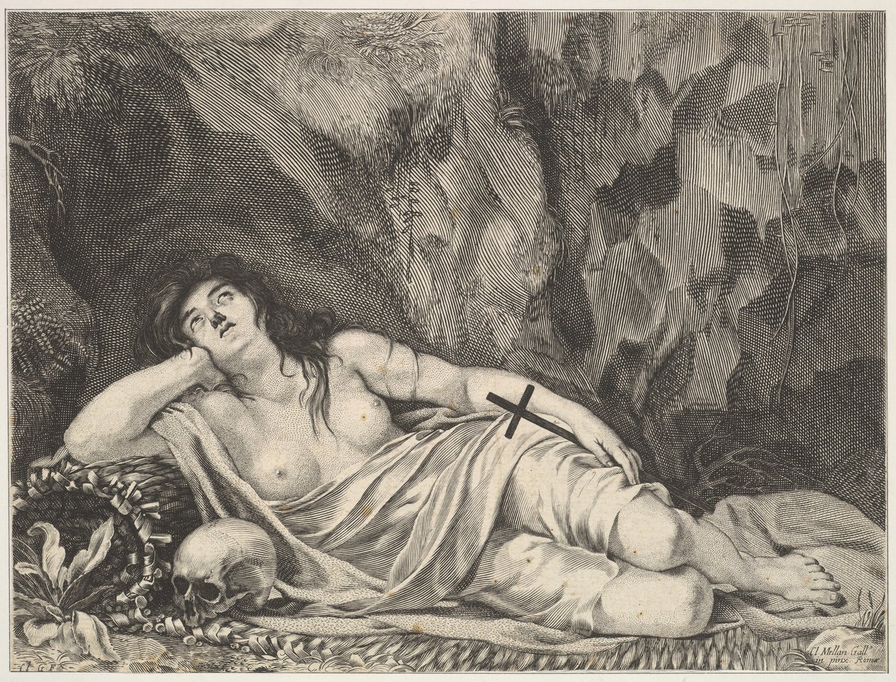 St. Maria Magdalena liggend in een grot door Claude Goyrand