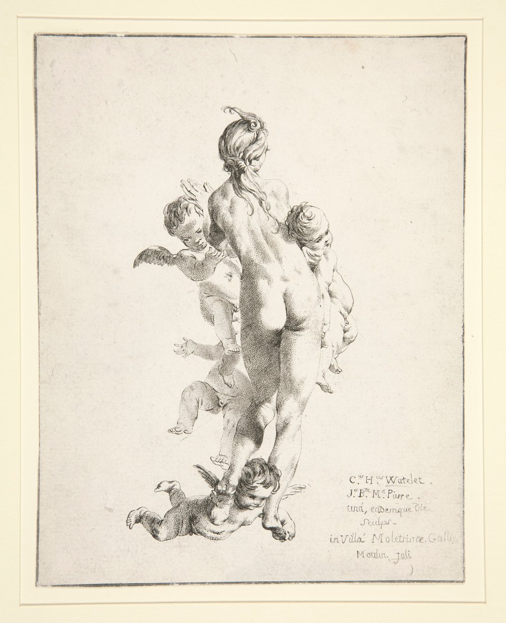 Zonder Titel (vrouwelijk naakt met putti) door Claude Henri Watelet