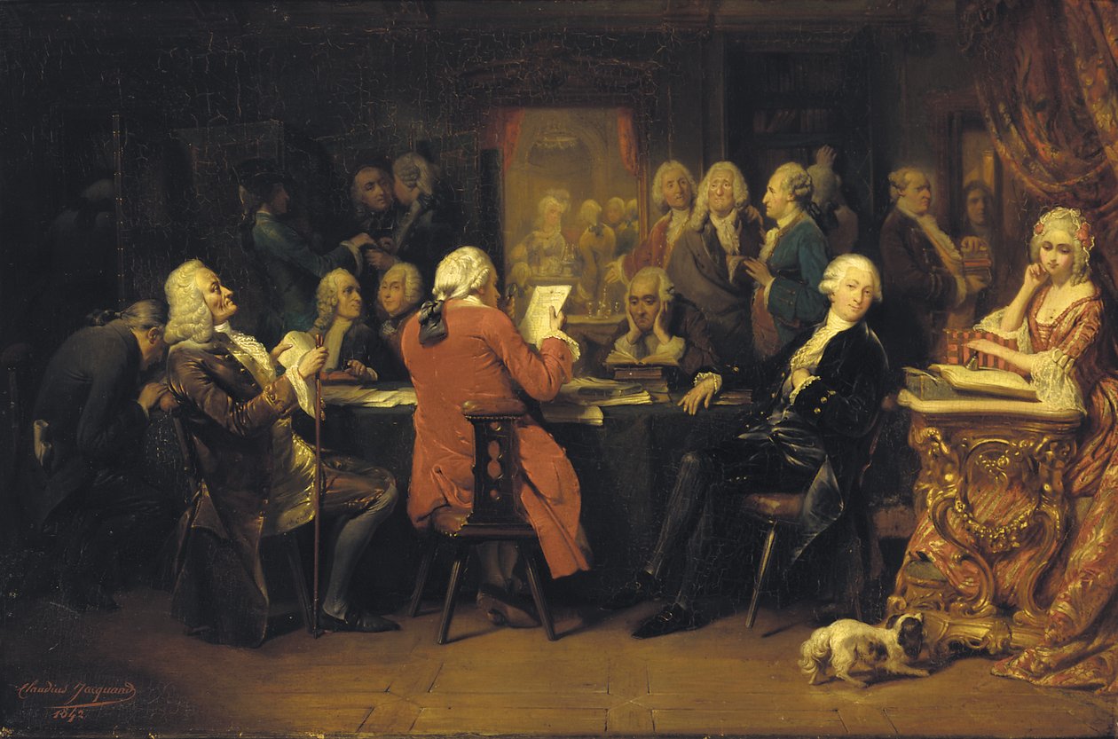Voltaire in de Leeszaal bij Procope door Claude Jacquand